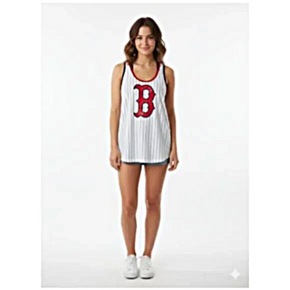 5th & Ocean White Tank Top with Red Trim and Red Logo